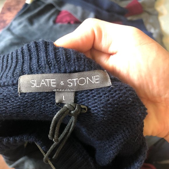 Slate and Stone Navy Gray Stripe Crew Neck Sweater Size Large - Picture 6 of 7